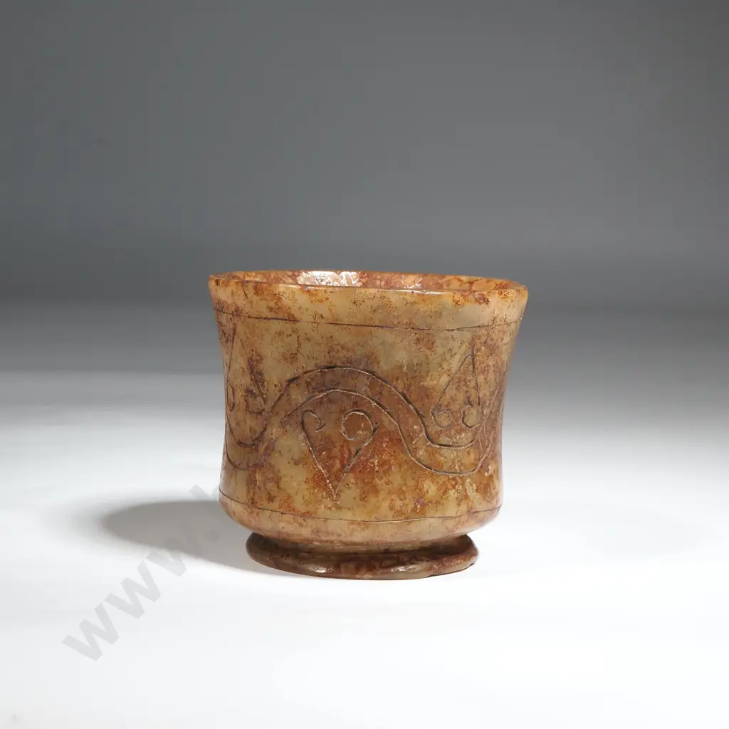 Antique Chinese Jade Tea Cup With Etched Decoration Image 1++