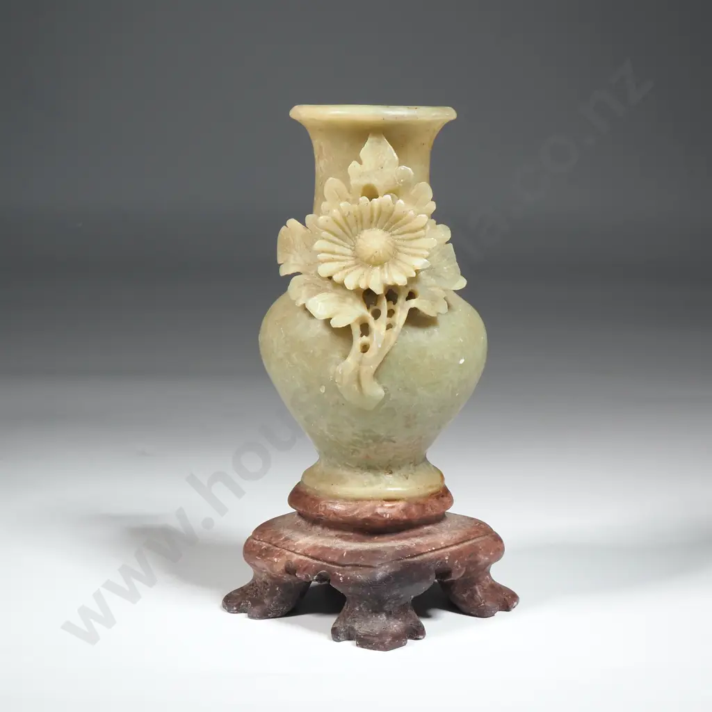 Carved Chinese Jade Vase on Stand  Image 1++