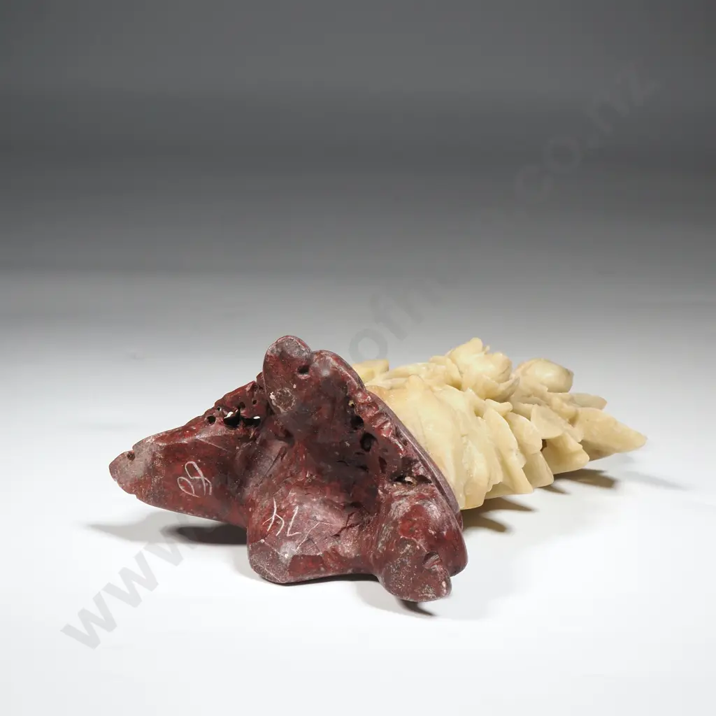 Oriental Carved Soapstone Figure With Flowers Image 1++