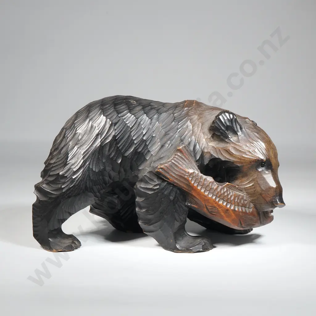 Vintage Cedar Japanese Ainu Hand Carved W Salmon  Image 1++