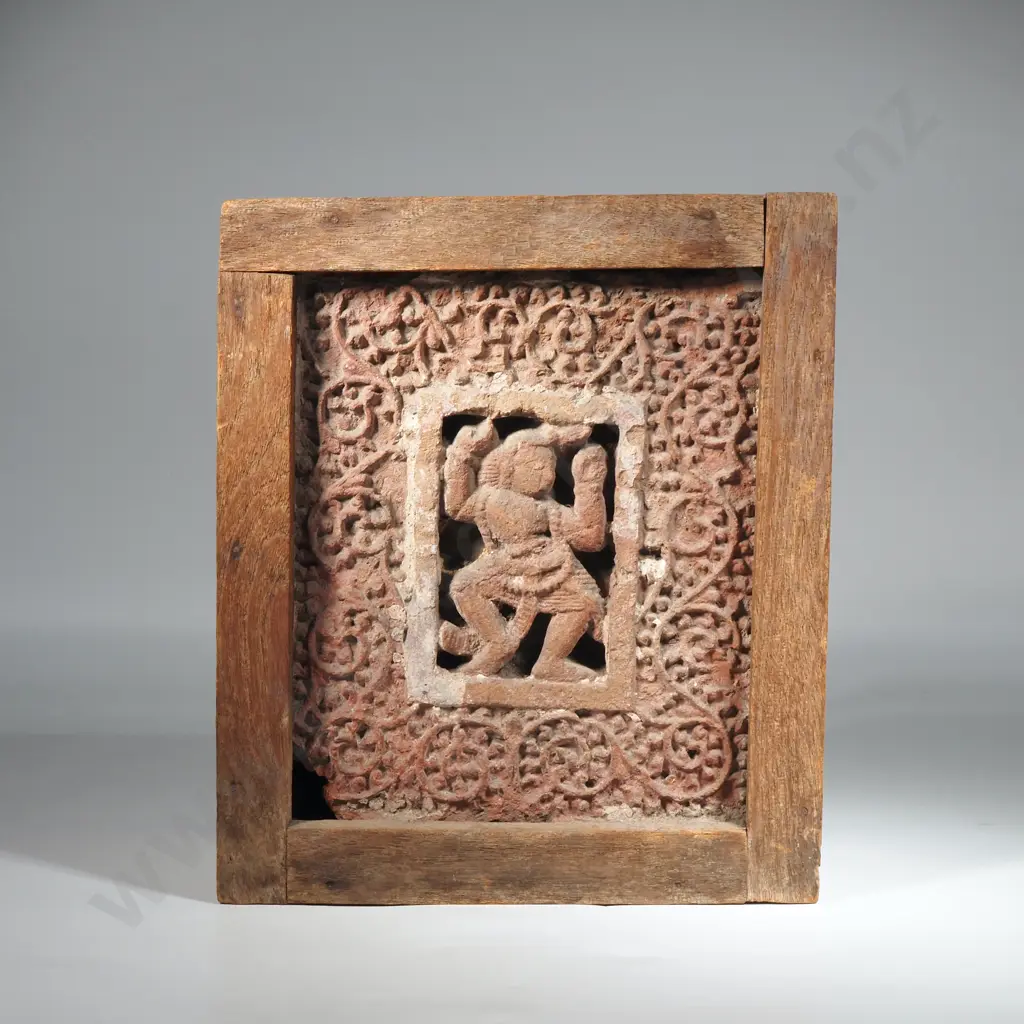 16th Century Bengali Terracotta Tile In A Timber Frame. The Centre Featuring A Thai Dancer Image 1++