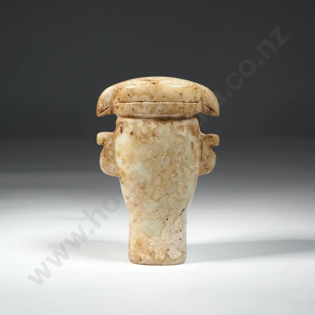 Nephrite Jade Hand Carved Bust Of A Stylised Head with Prominent & Headdress  Image 1++