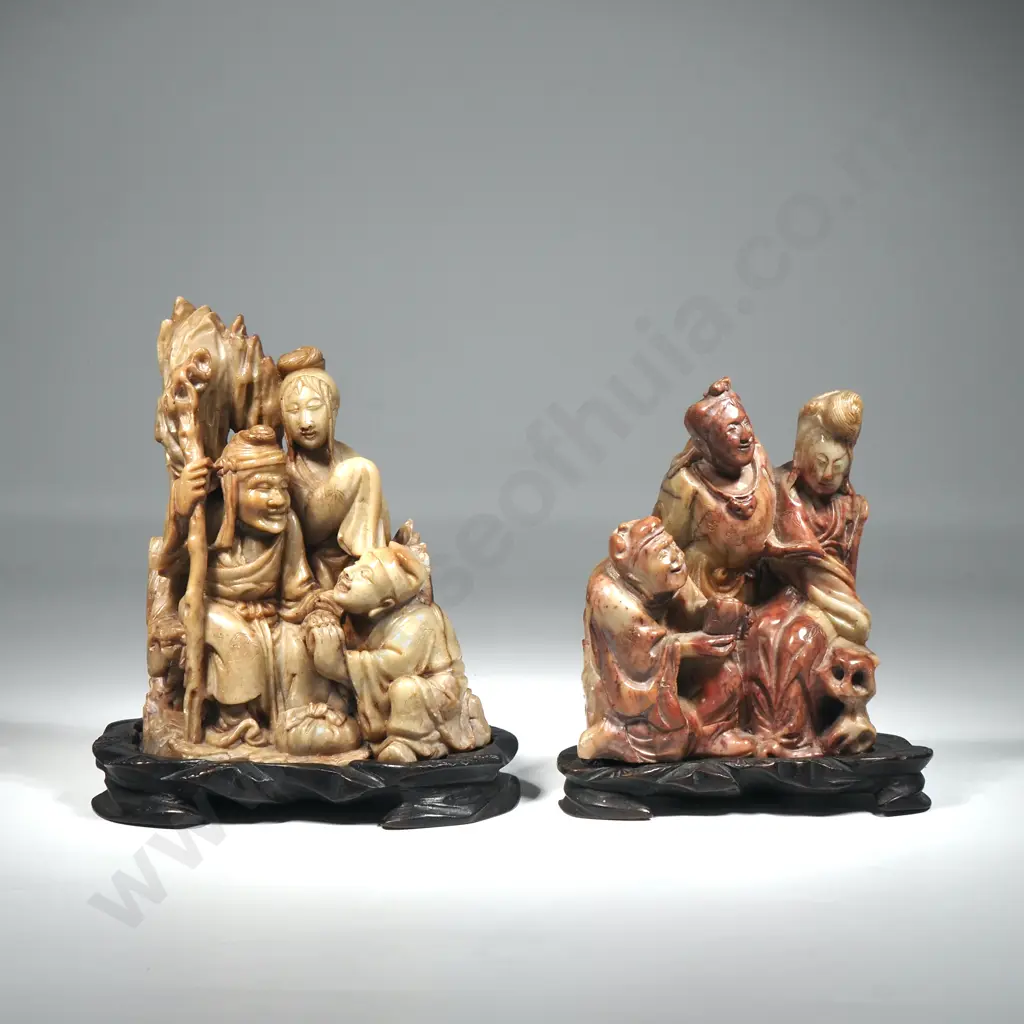 Pair of Vintage Chinese Carved Soapstone Figures Image 1++
