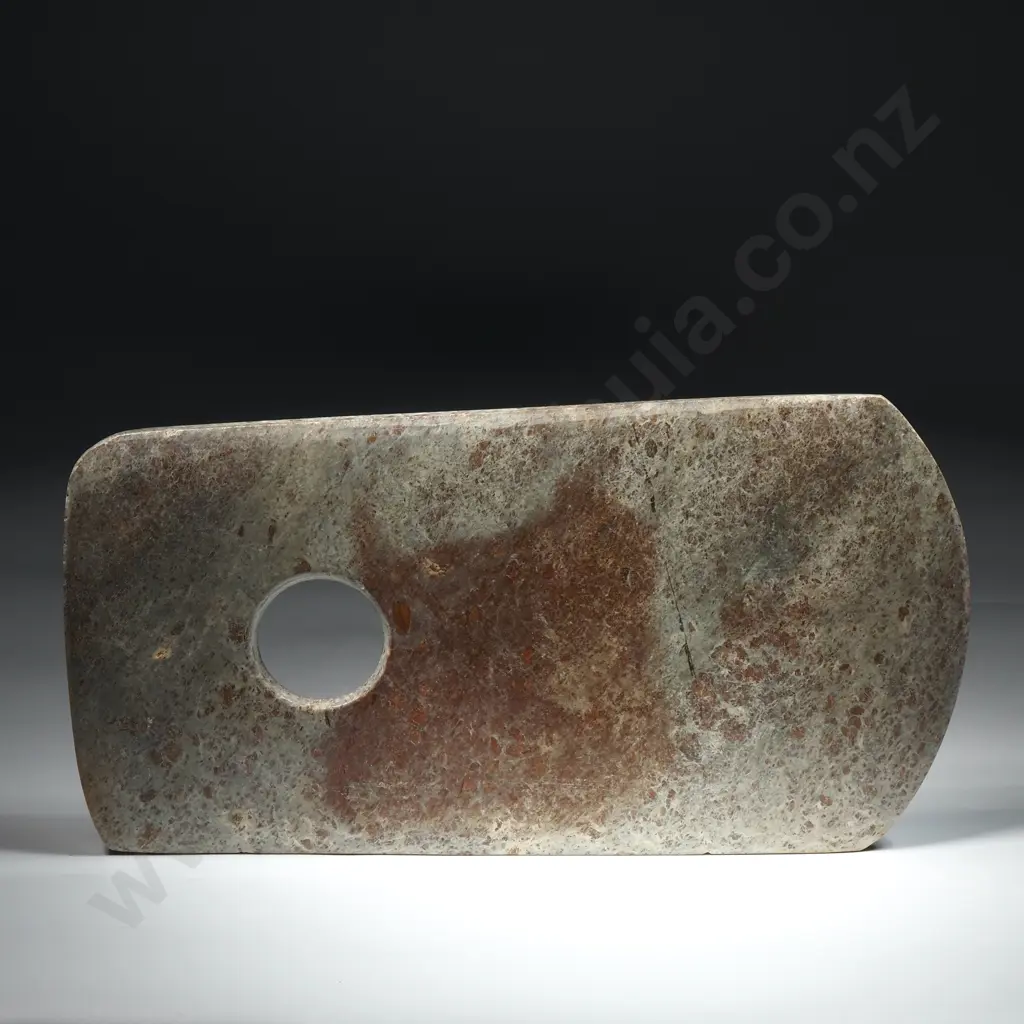 Chinese Mottled Jade Ceremonial Flat Blade Axe with Rounded Edge Image 1++