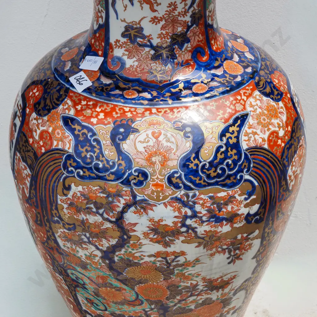 Tall Japanese Dragon Decorated Imari Floor Standing Vase Decorated in Traditional Colours Of Blue & Iron Reds. A/F Image 1++