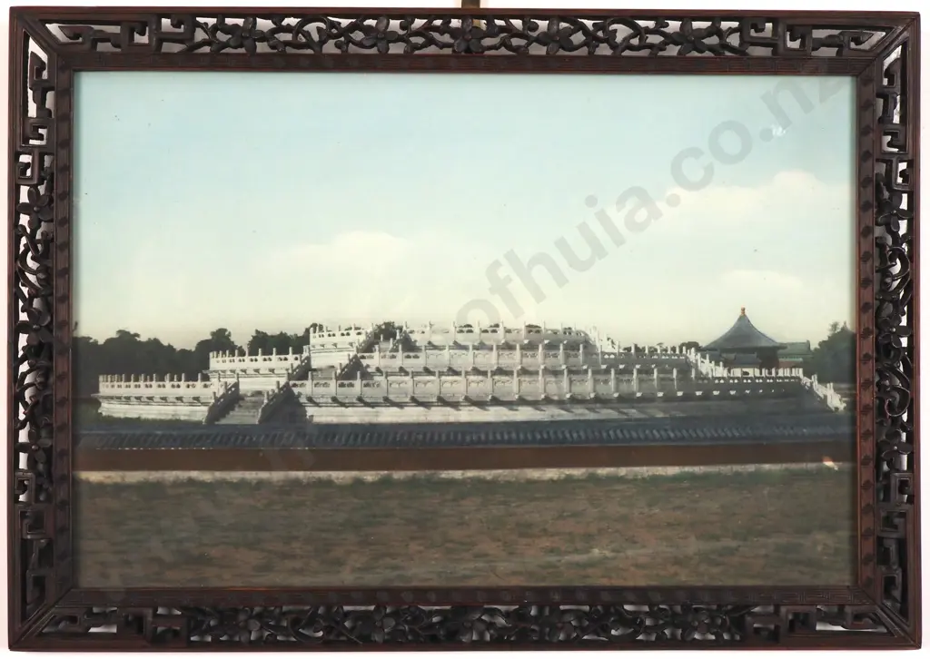 The Temple Of Heaven In Beijing, China Framed In An Intricately Carved Rosewood Frame. Watermarked To Bottom Right Image 1++