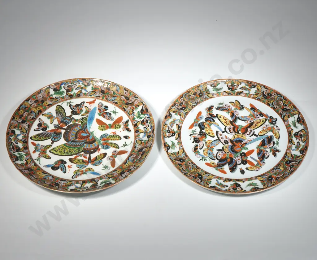 Pair Of Chinese Export Porcelain Plates Featuring "The Thousand Butterflies" Design Image 1++