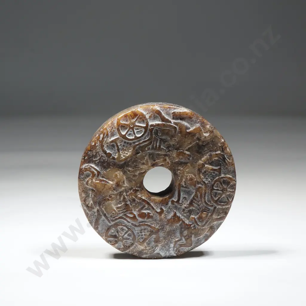 Antique Jade Nephrite Decorated w Figures Of Horses & Chariots Image 1++