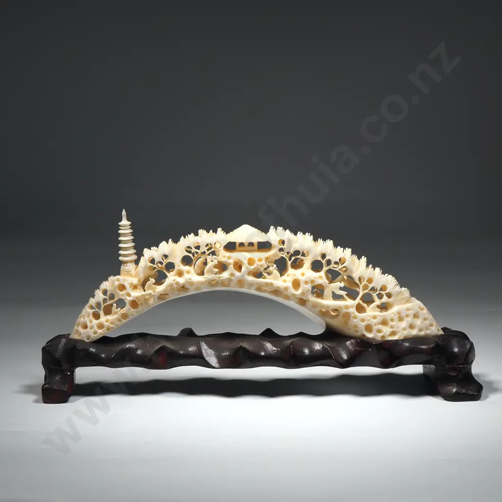 Chinese Carved Tusk On Stand  Image 1++