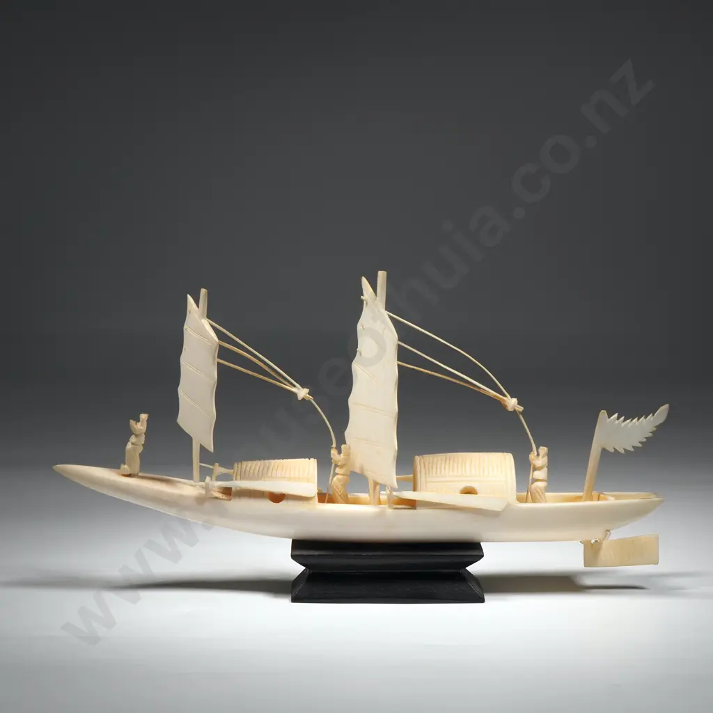 Ivory Model Of A Junk On A Wooden Stand  Image 1++