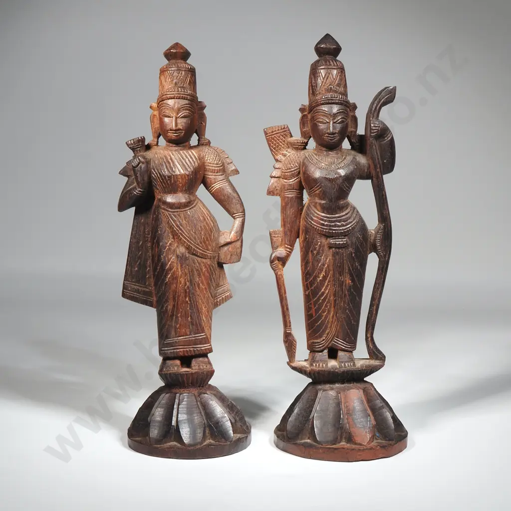 Pair of Antique Indian Wooden Figures, Possibly Depicting Hindu Deities Known As 'Putali"  Image 1++
