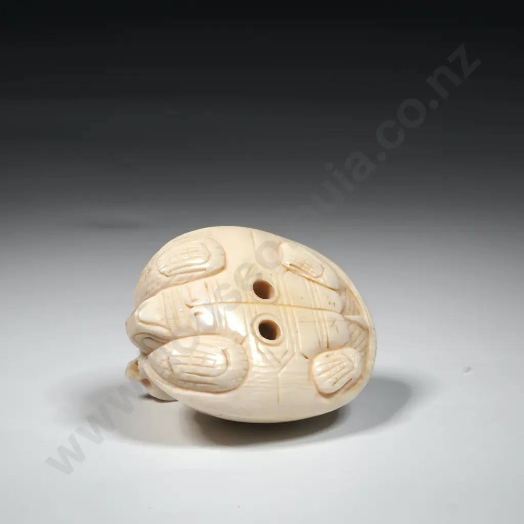 Vintage Ivory Netsuke Of A Snake Atop A Tortoise Image 1++