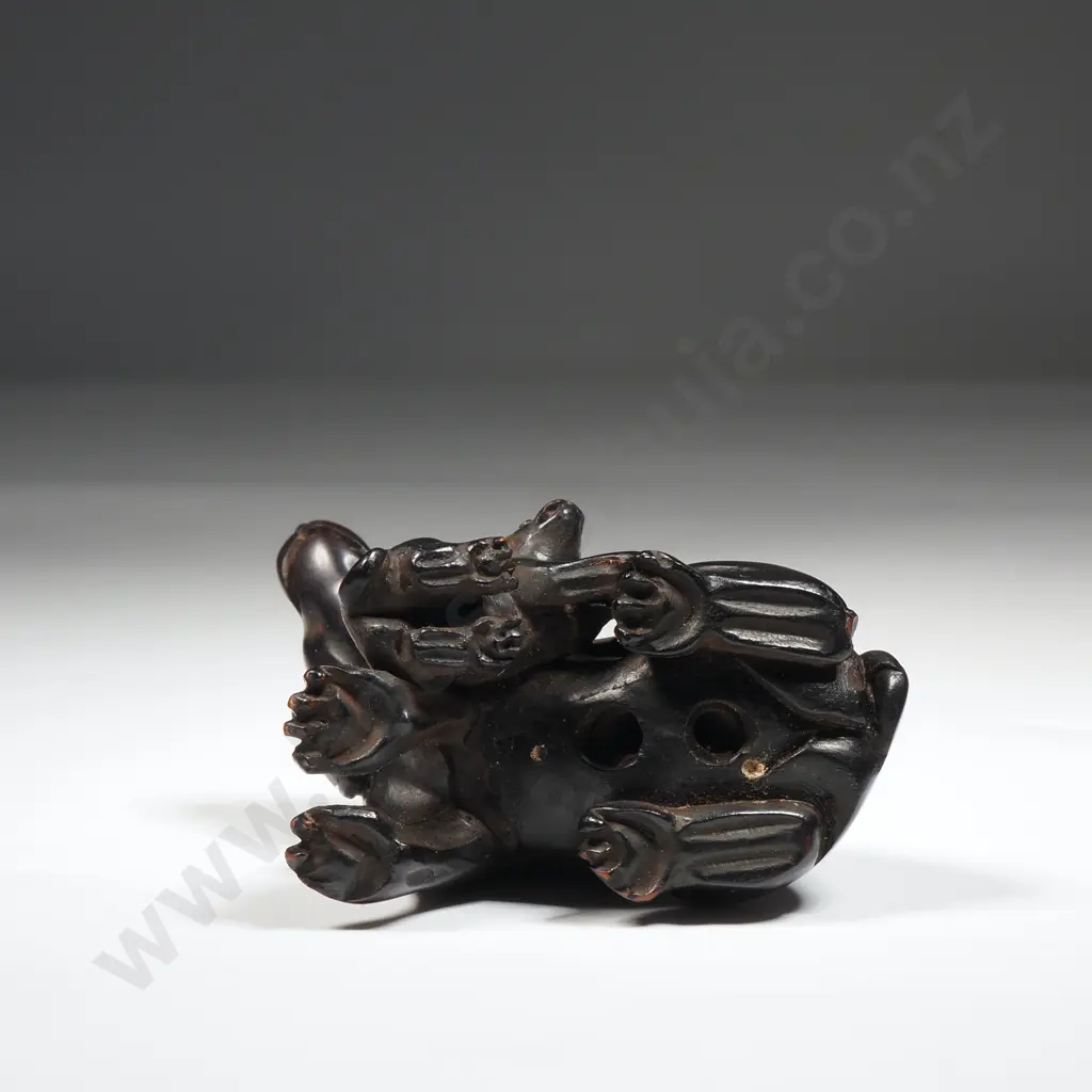 Ironwood Netsuke Depicting A Dog & Her Pup  Image 1++