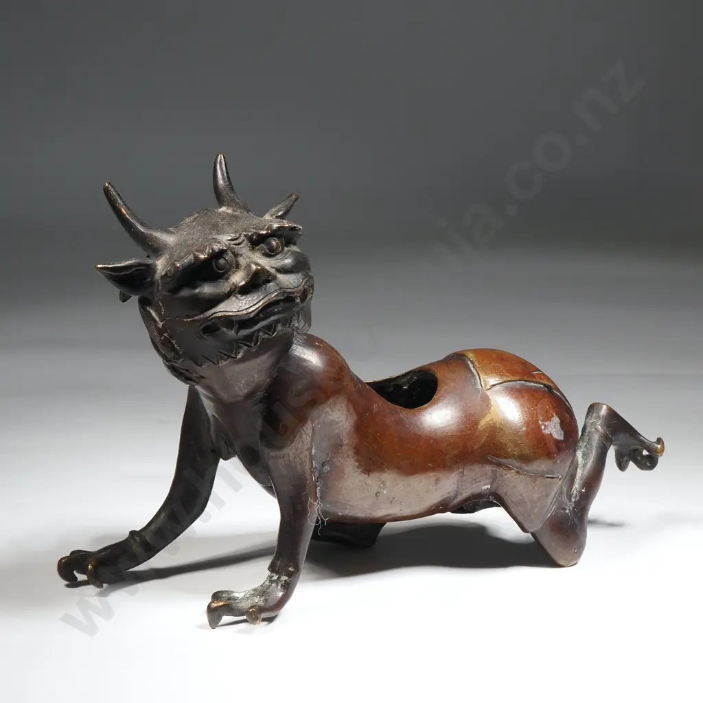Brass Incense Burner in the Shape of a Mythological Feature (Possibly Foo Dog or Temple Lion). Image 1++