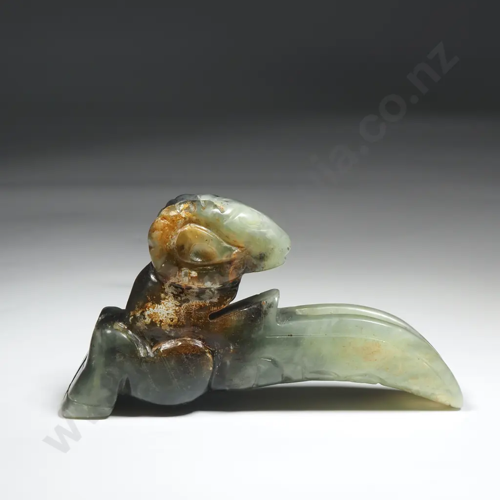 Vintage Chinese Recumbent Jade Figure Of  A Ram Image 1++