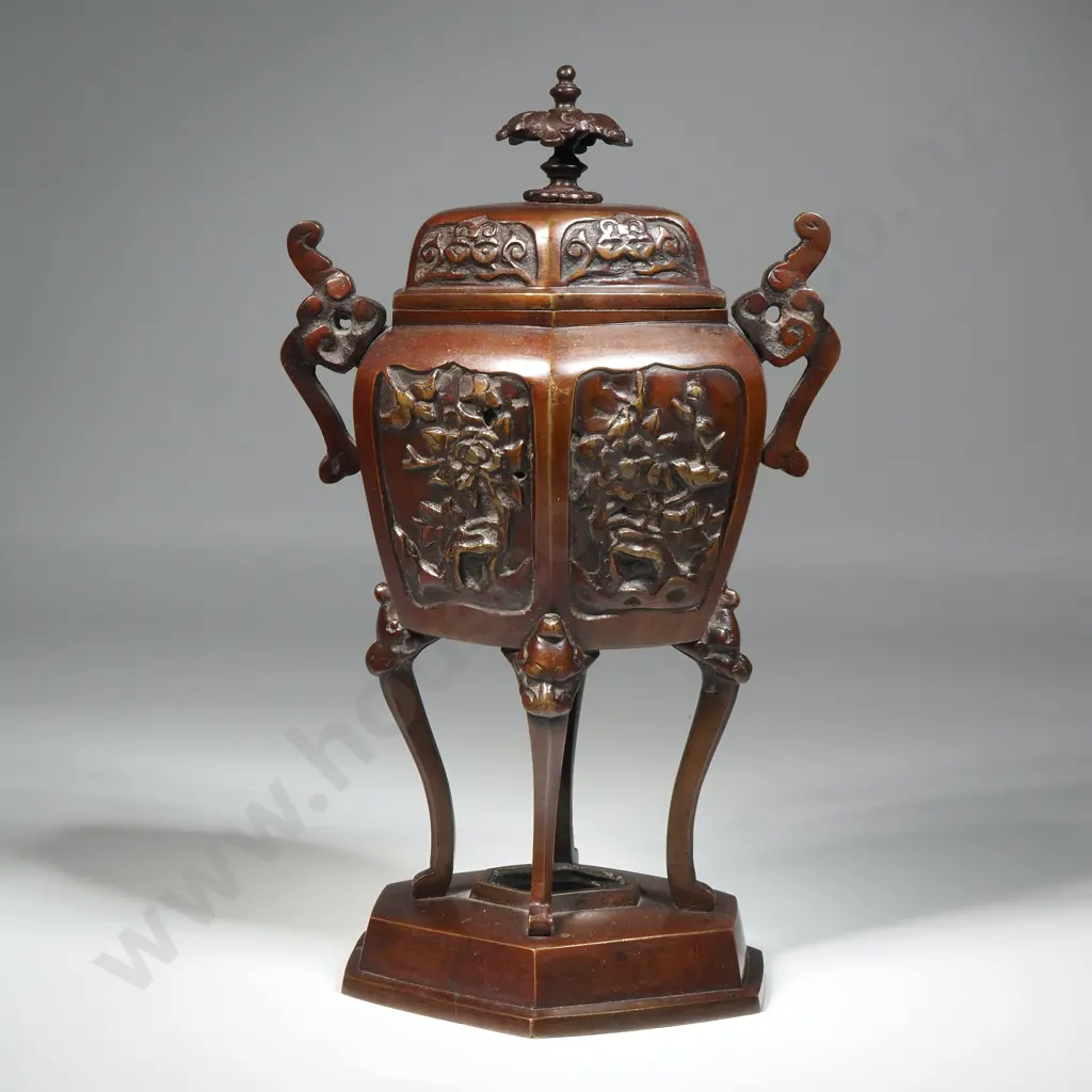 Japanese Bronze Koro Or Censor With Four Panels to Main Body & Lid Image 1++