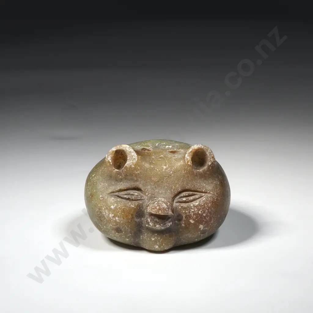 Antique Jadeite Figure Depicting The Head Of A Cat  Image 1++