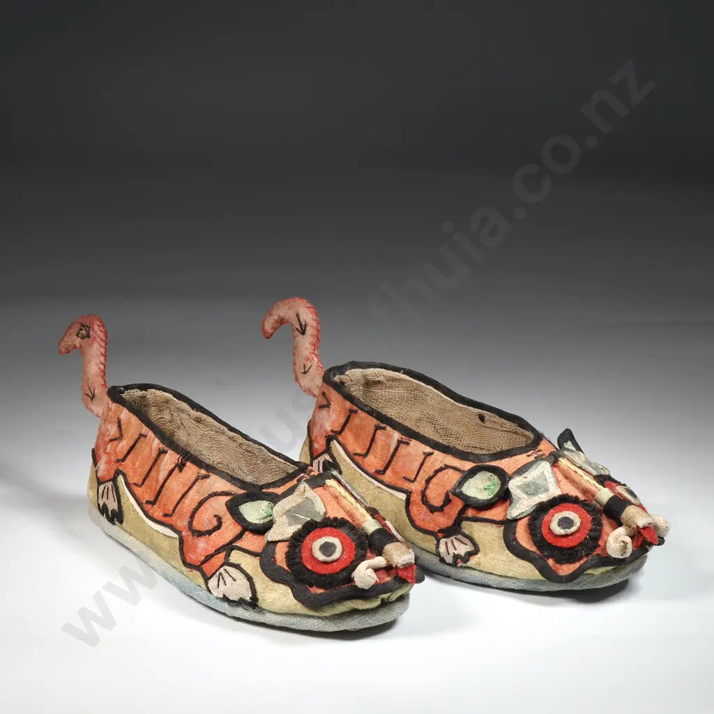 Pair Of Chinese Silk Tiger Shoes Often Worn By Children for Chinese New Year & Given as A Blessing For The New Year, Image 1++