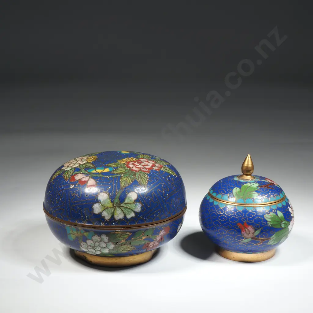 Vintage Cloisonne Lidded Circular Box & Another Similar  Small Circular Cloisonne Lidded Box Image 1++
