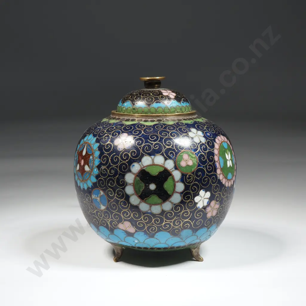 Vintage Cloisonne Miniature Lidded Pot Pourri Jar Image 1++