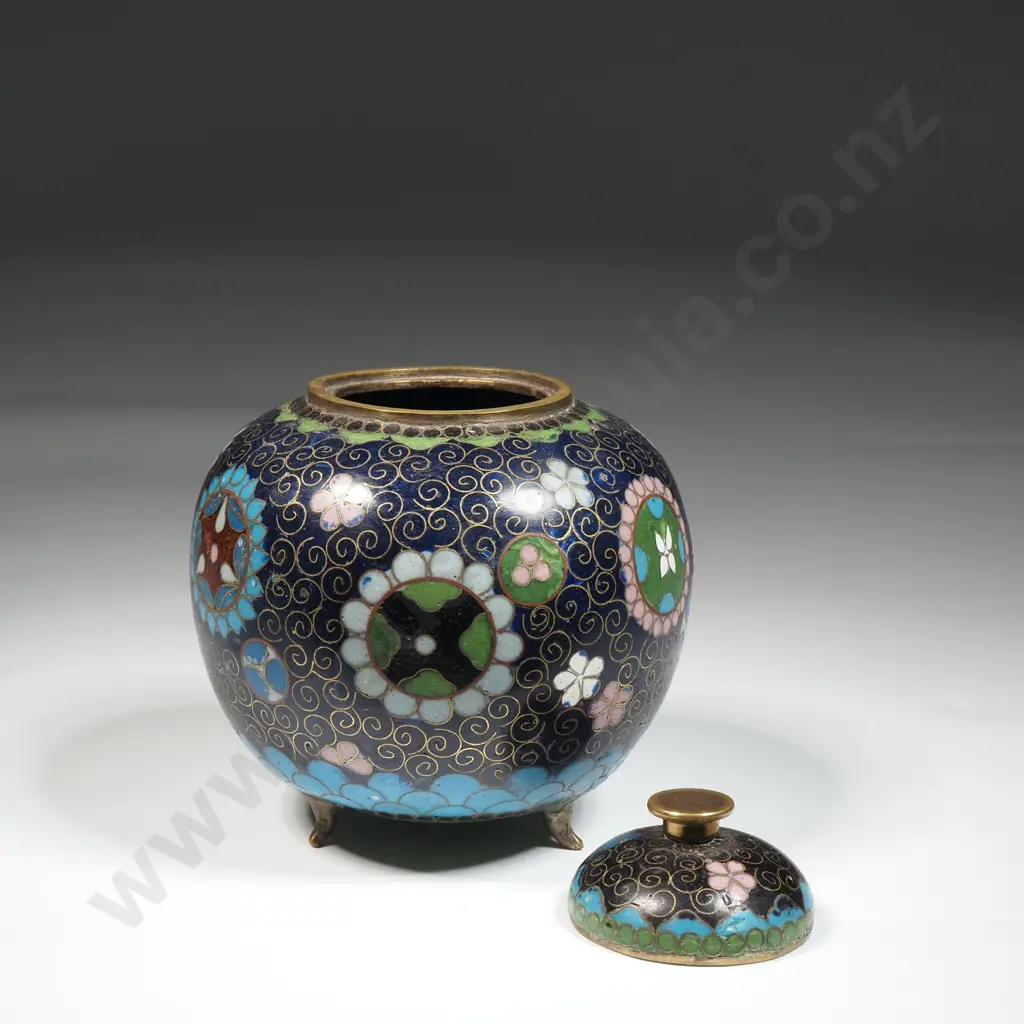 Vintage Cloisonne Miniature Lidded Pot Pourri Jar Image 1++