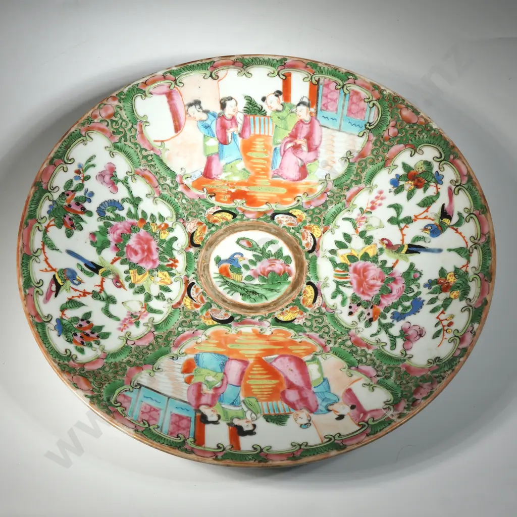 Japanese Famille Rose Medallion Porcelain Plate with Hand Painted Figural Scenes In Panels Image 1++