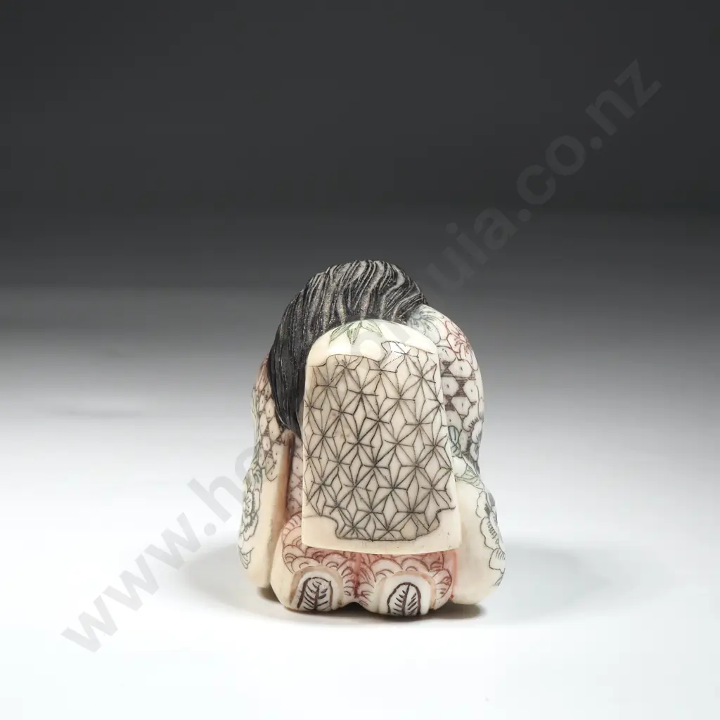 Ivory Figural Okimono  Depicting A Young Woman With Rabbit.  Image 1++