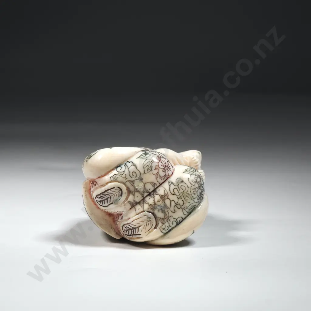 Ivory Figural Okimono  Depicting A Young Woman With Rabbit.  Image 1++