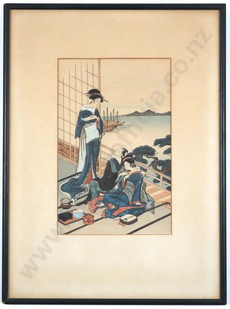 Toyoharu Utagawa, Feast at a Waterside Pavilion Japanese. Woodblock Print Image 1++