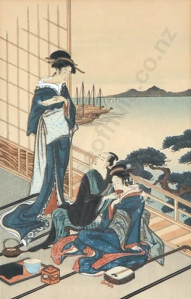 Toyoharu Utagawa, Feast at a Waterside Pavilion Japanese. Woodblock Print Image 1++