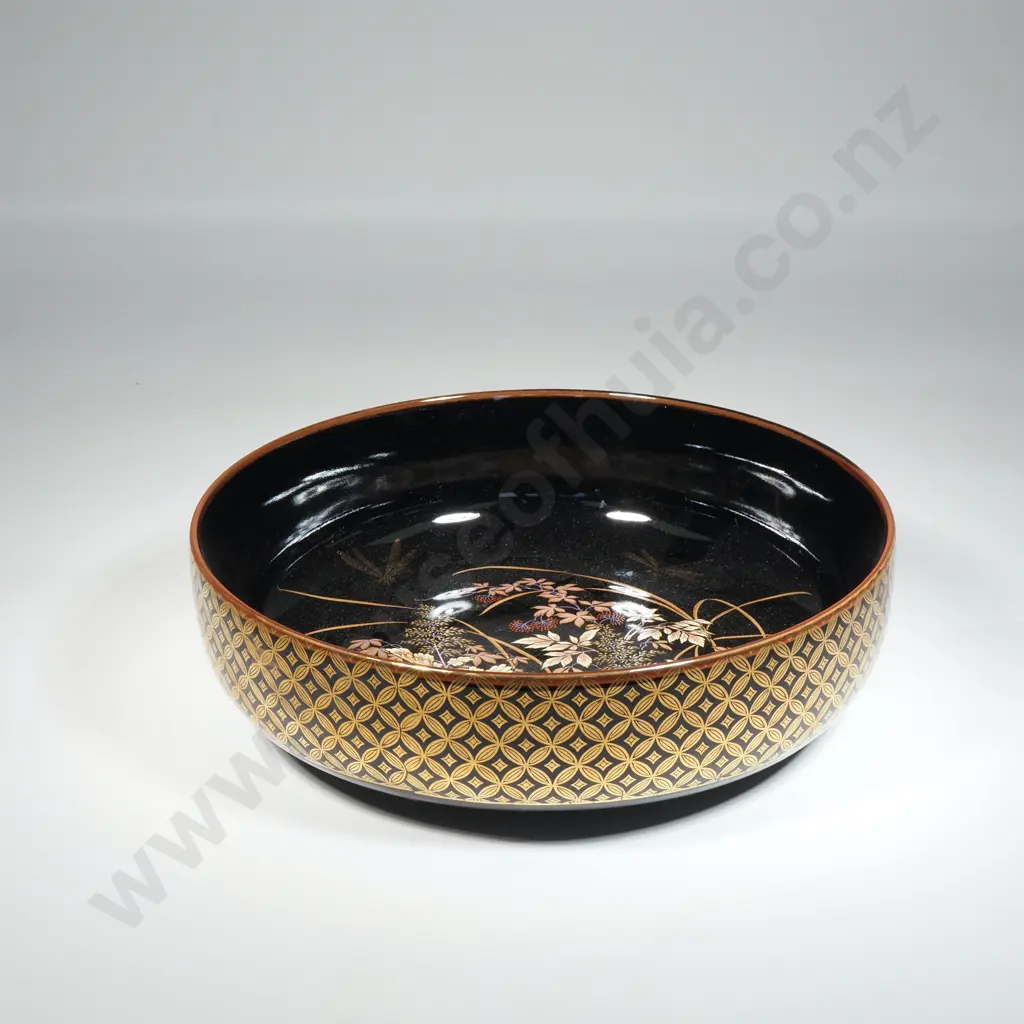 Shibata Japanese Black & Gold Porcelain Dish With Dragonflies & Flowers.Base Marked. Image 1++