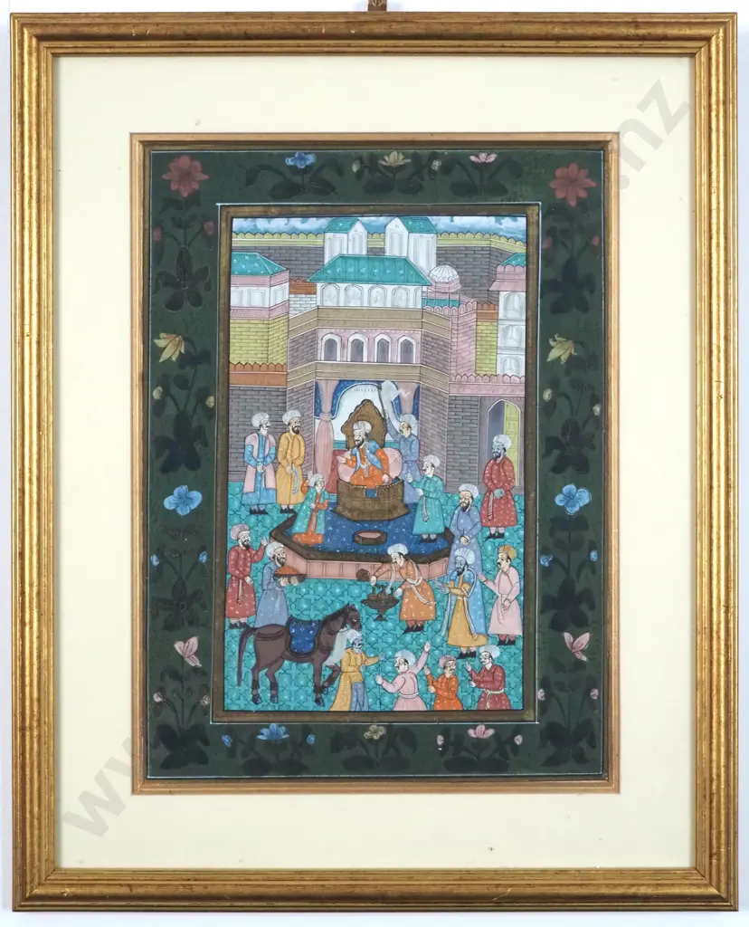 Framed Mughal Miniature Depicting A Court Scene Or A Historical Event.  Image 1++