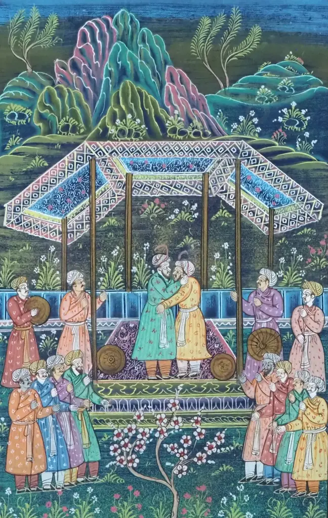 Mughal Miniature Depicting A Love Scene Or A Royal Court Scene  Image 1++