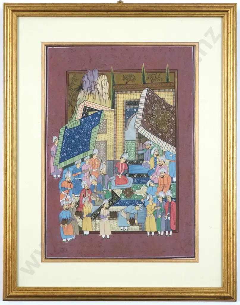 Framed Persian  Miniature Depicting An Imperial Ceremony Image 1++