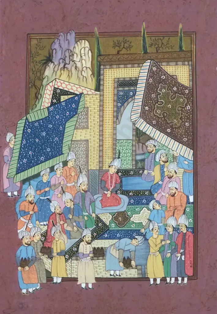 Framed Persian  Miniature Depicting An Imperial Ceremony Image 1++