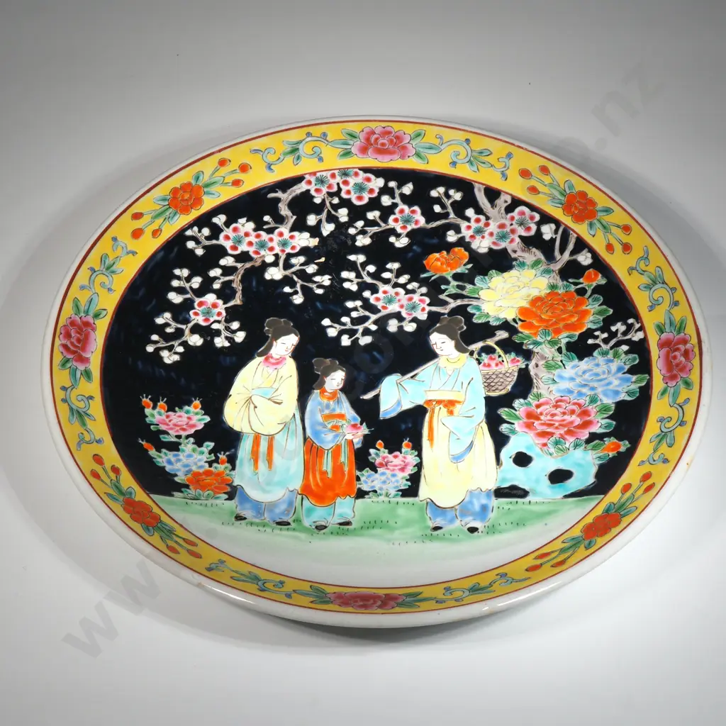 Vintage Japanese Charger Depicting Figures In A Cherry Blossom Garden.  Image 1++