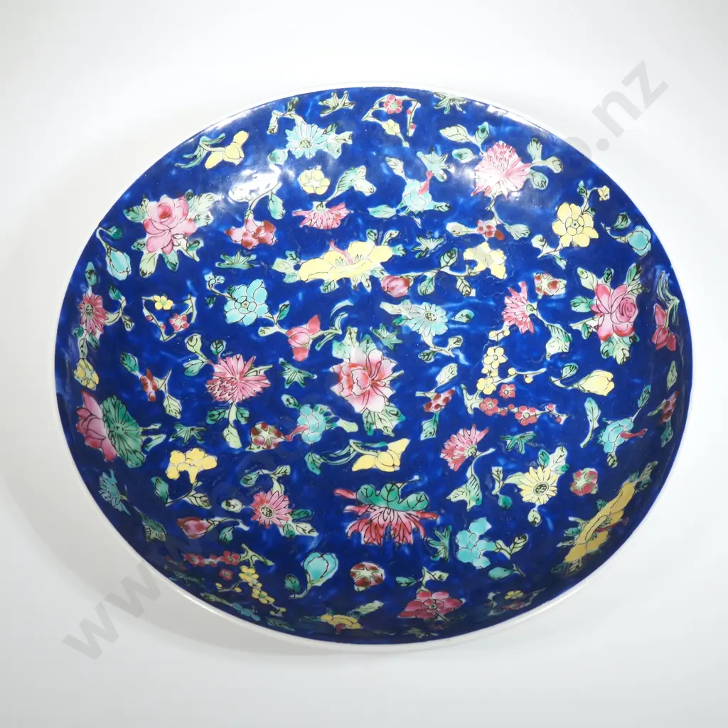 Chinese Cobalt Blue Enamel Groumd With Famille Rose Decoration Shallow Dish Image 1++