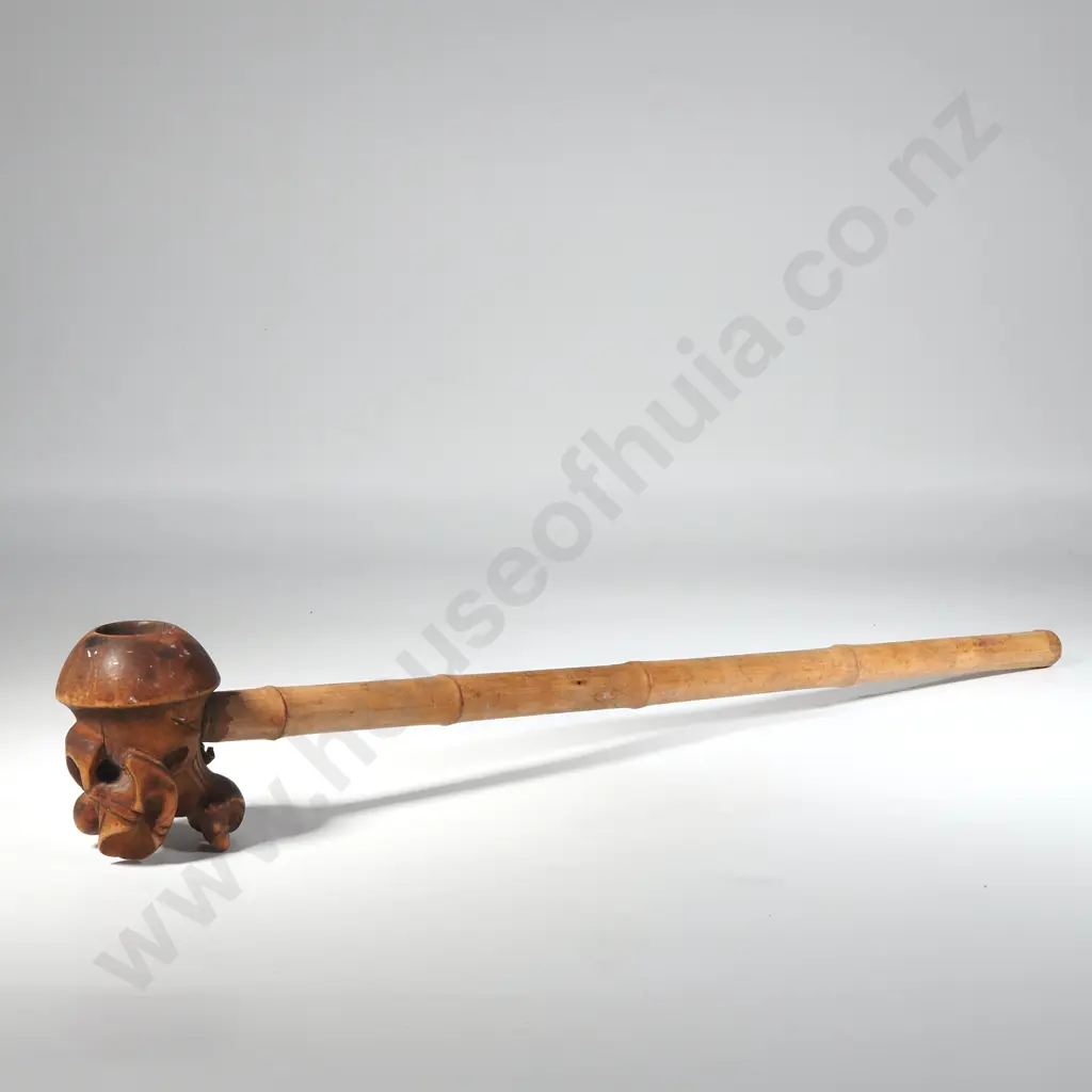 Vintage Chinese Carved Bamboo Pipe (A/F) With Carved Lotus & Duck (a/f) Image 1++