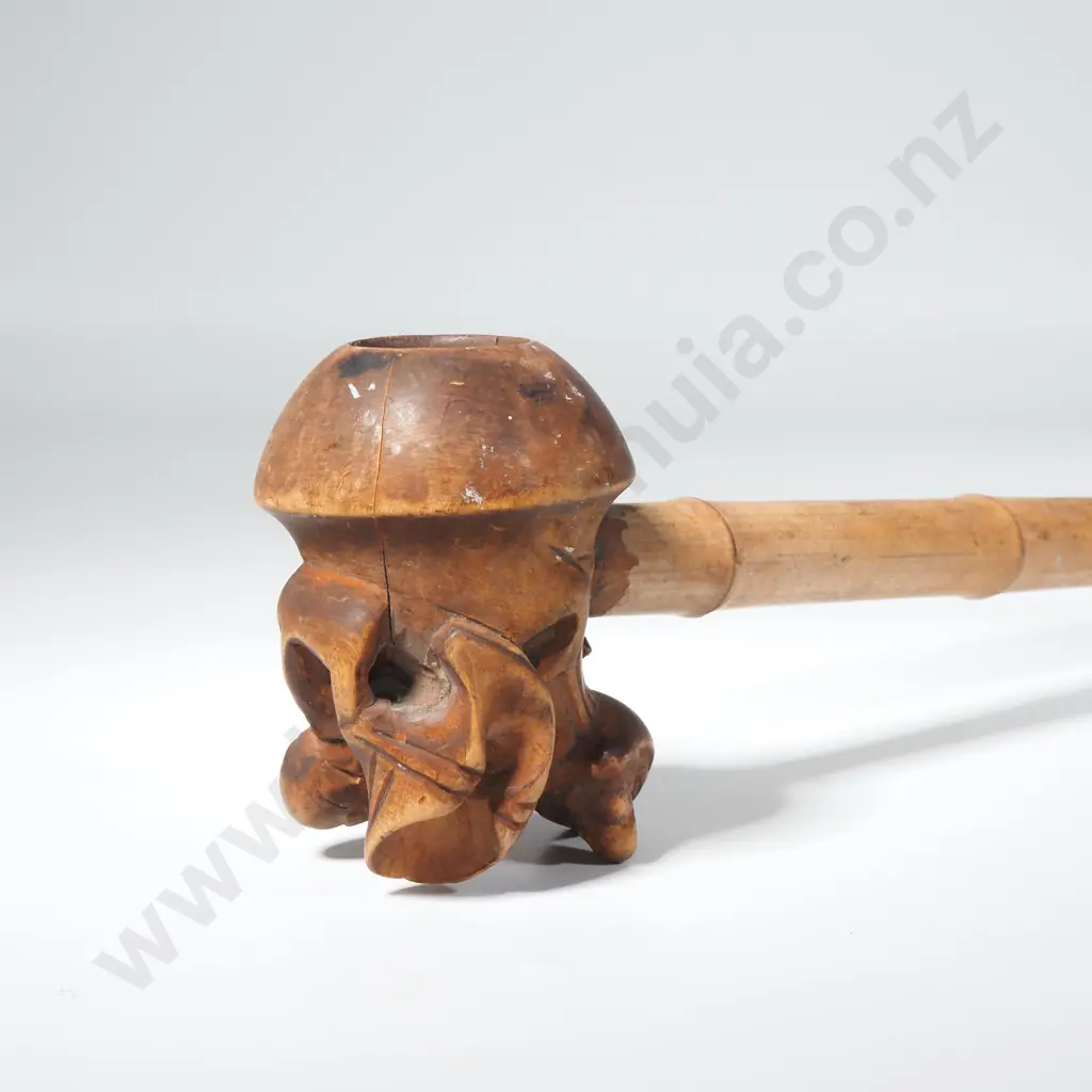 Vintage Chinese Carved Bamboo Pipe (A/F) With Carved Lotus & Duck (a/f) Image 1++