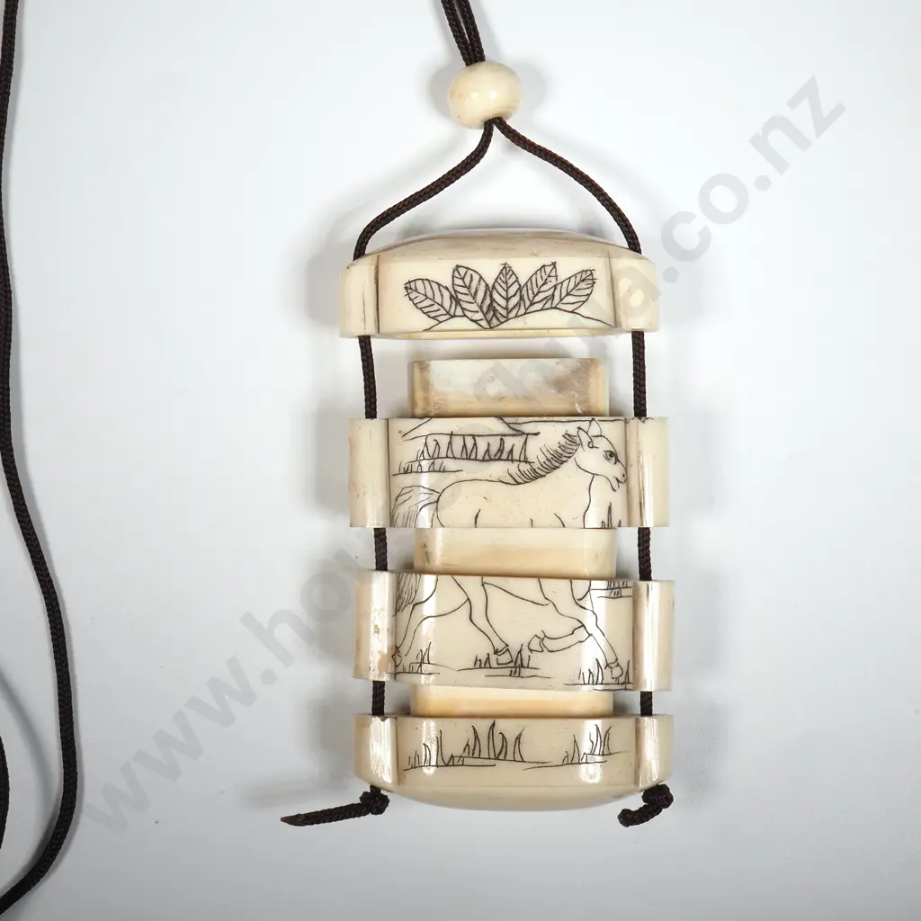 Ivory Inro Decorated With A Horse & Deer Image 1++