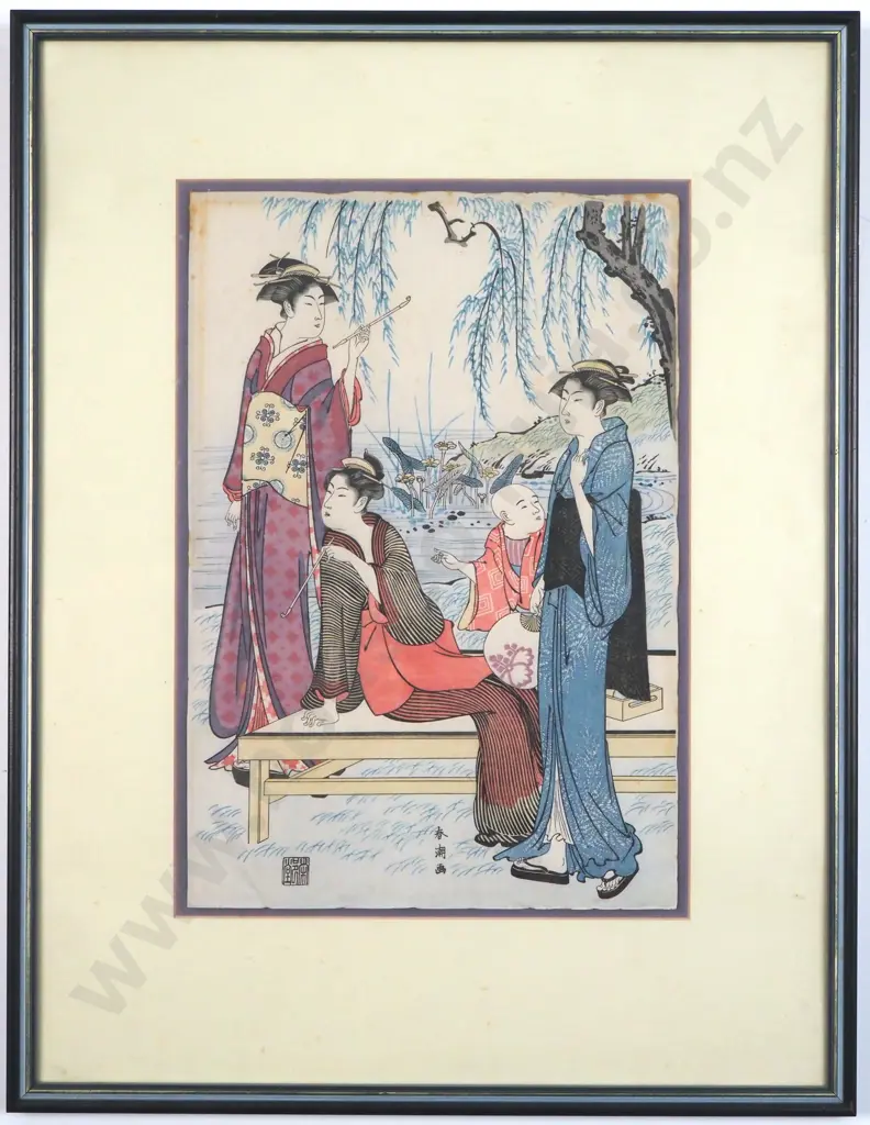Shuncho, Katsukawa - Beauties Enjoying Cool Evening (No. 19 From A Set Of Twenty Five Reprints). Woodblock Print. Image 1++