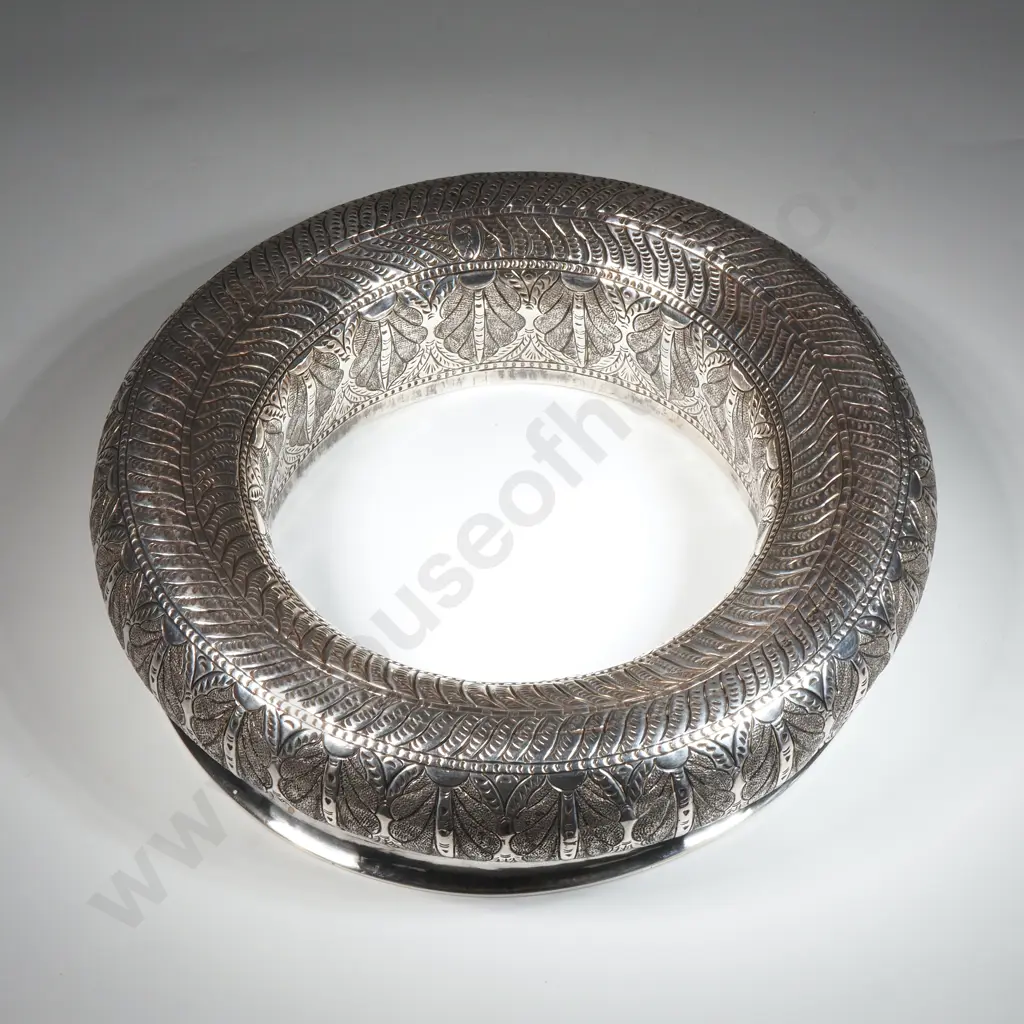 Burmese Circular Sterling Silver Rose Vase  With Engraved Palmettes To Exterior & Interior of Bowl  Image 1++