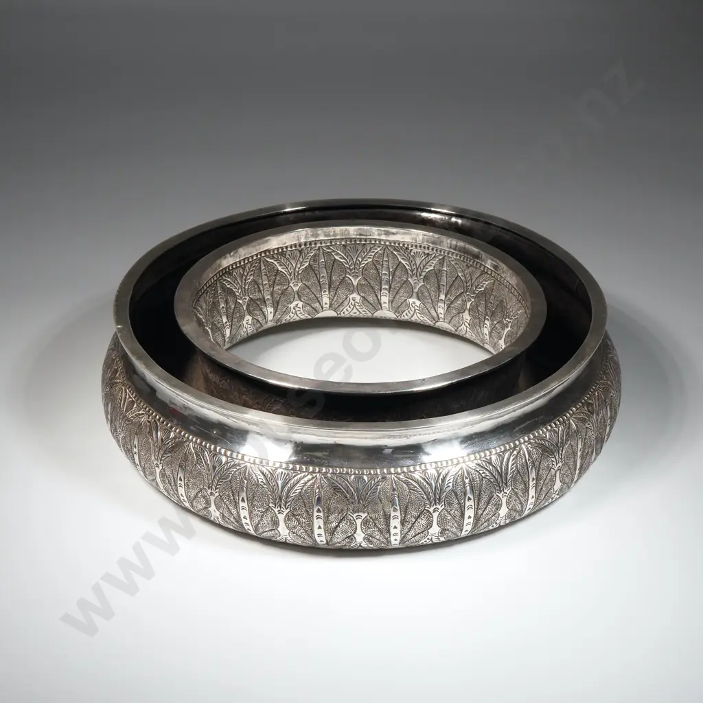 Burmese Circular Sterling Silver Rose Vase  With Engraved Palmettes To Exterior & Interior of Bowl  Image 1++