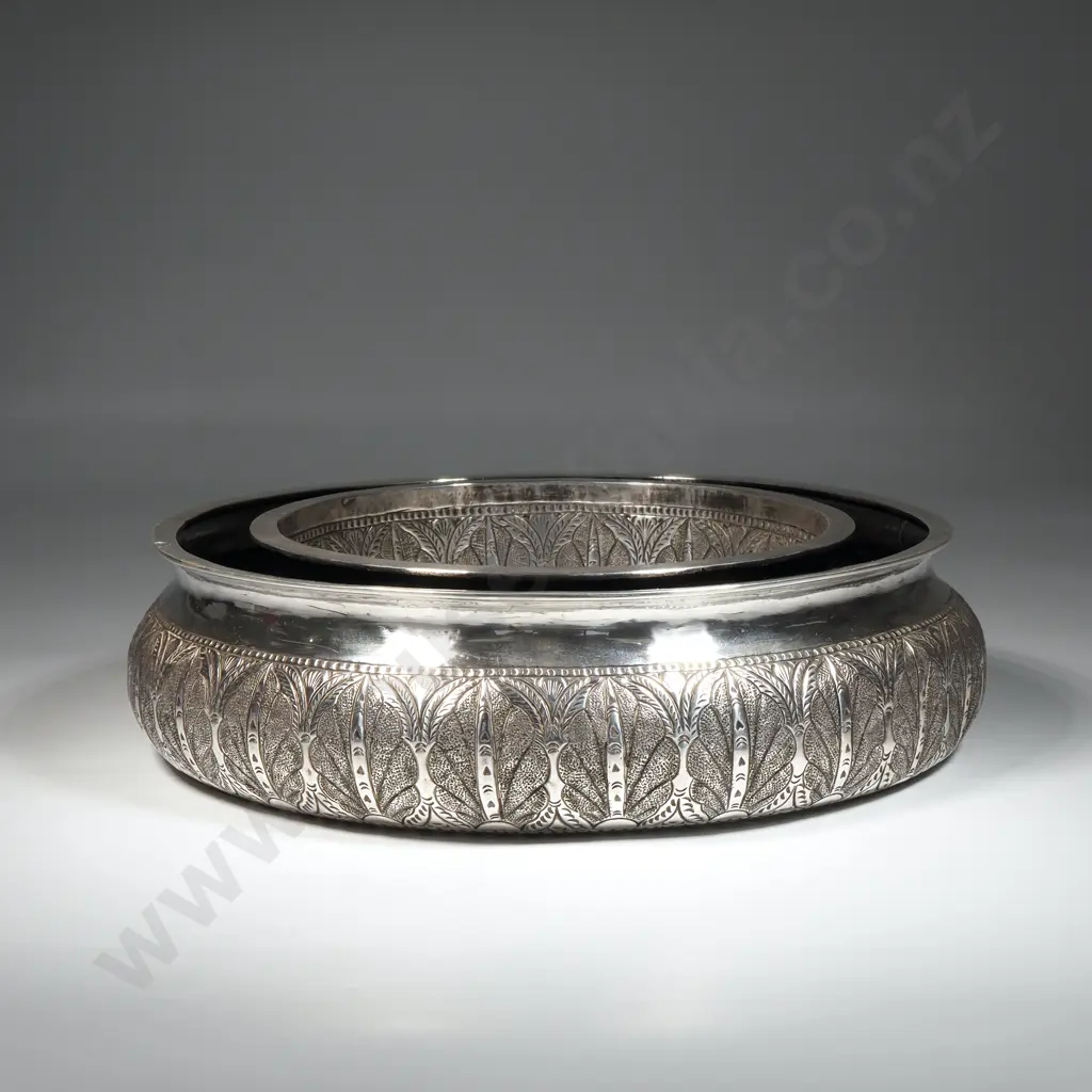 Burmese Circular Sterling Silver Rose Vase  With Engraved Palmettes To Exterior & Interior of Bowl  Image 1++