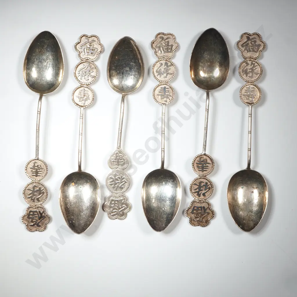 Set of Six Sterling Silver Chinese Export Teaspoons Image 1++