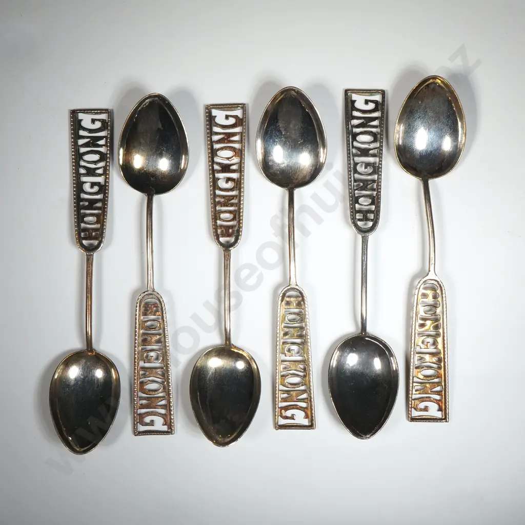 Set of Six Sterling Silver Hong Kong Spoons Image 1++