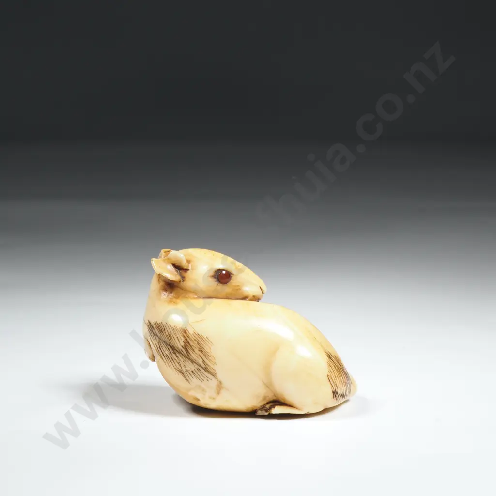Antique Ivory Rat Netsuke w Inlaid Eyes Image 1++