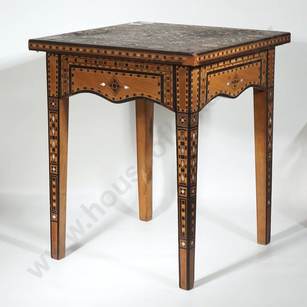 Moroccan Square Form  Hardwood Side Table Featuring Geometric Patterns of Mother Of Pearl, Bone &  A Variety Of Timbers Image 1++