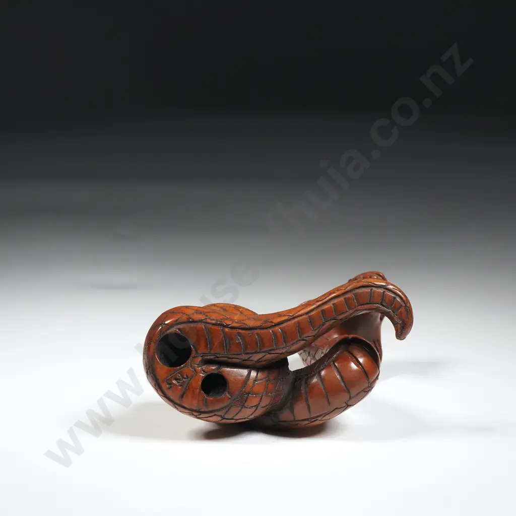 Wooden Netsuke Depicting A Snake.Signed To Base  Image 1++