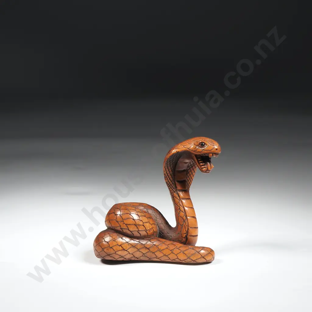 Wooden Netsuke Depicting A Snake.Signed To Base  Image 1++